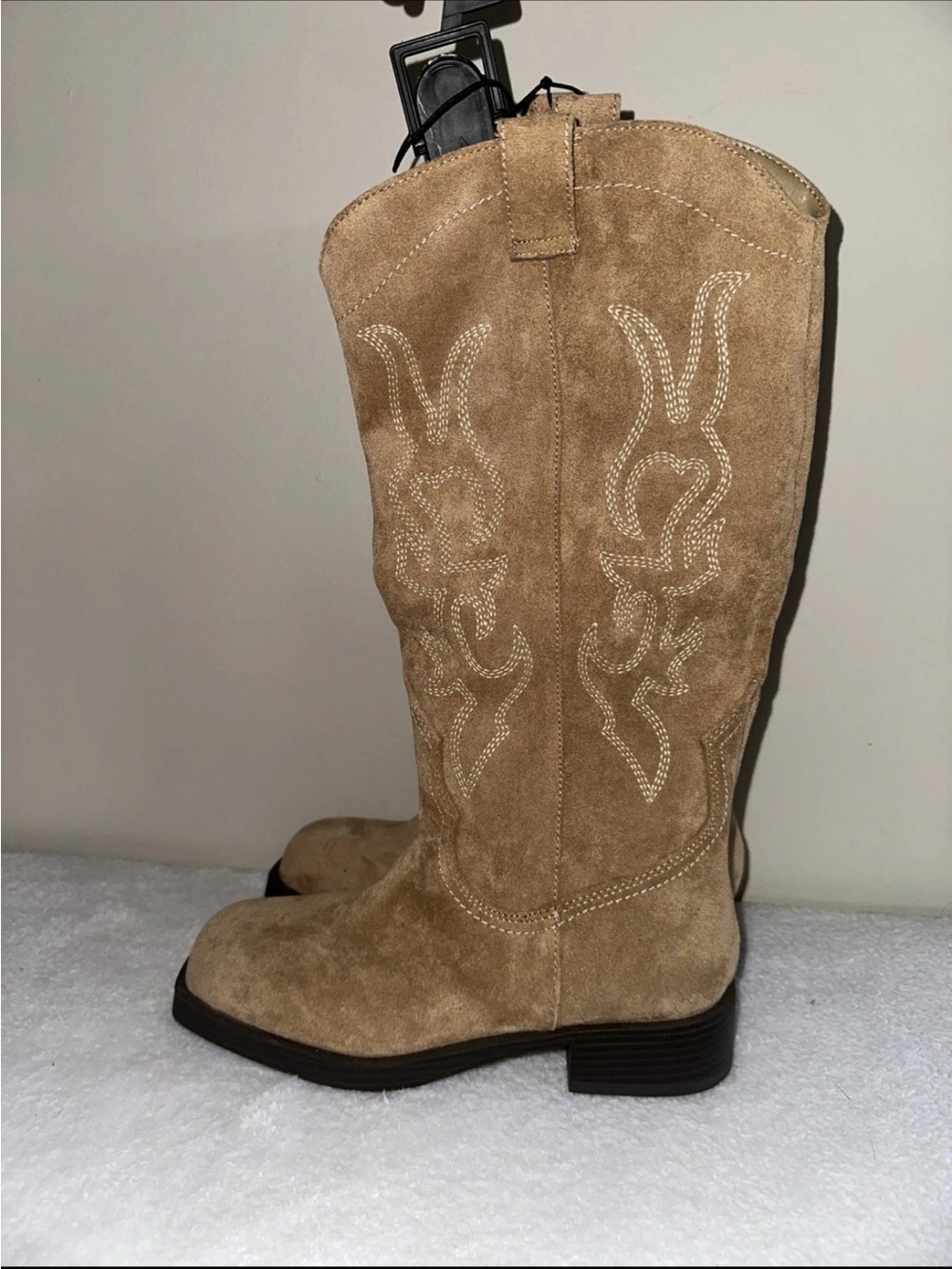 wonder nation Tan Suede Lace-Up Western Knee Boots